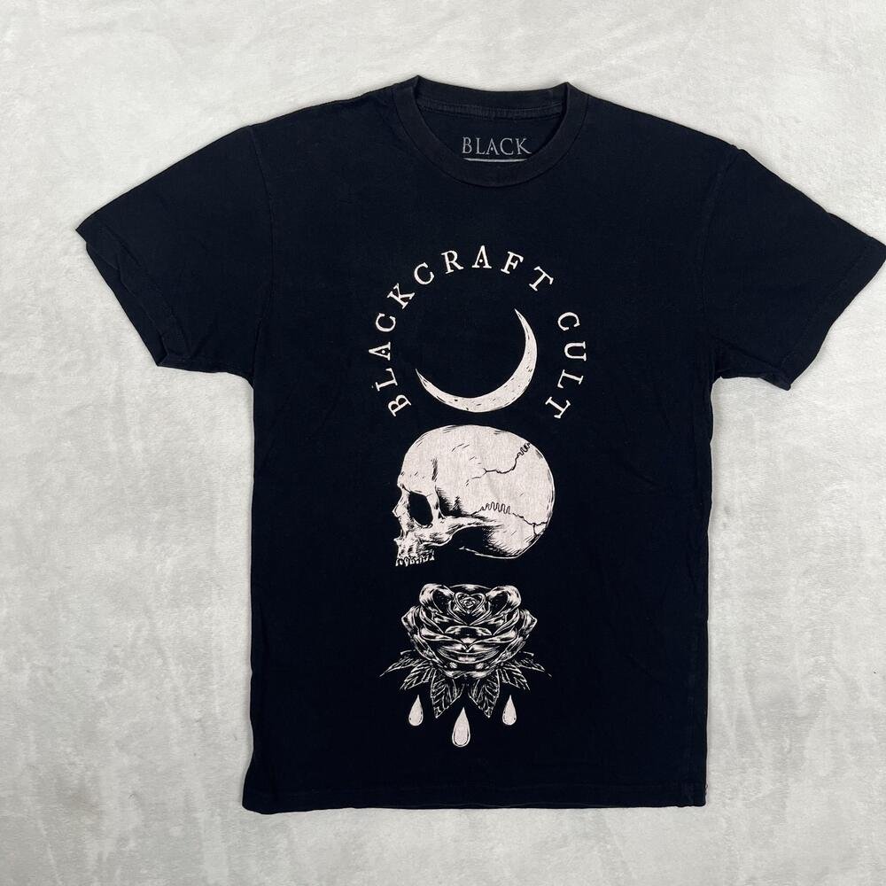 Black Craft Cult T-Shirt Mens XS Black Skull Moon Rose Gothic Occult Graphic